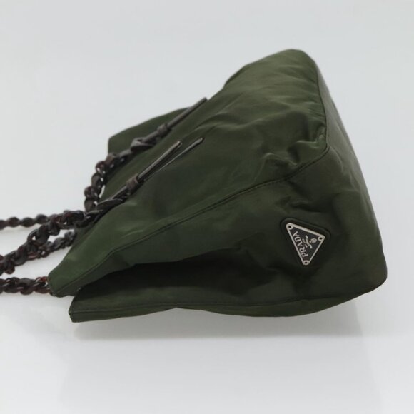 PRADA Chain Shoulder Bag Nylon Khaki Silver Auth - Picture 3 of 16